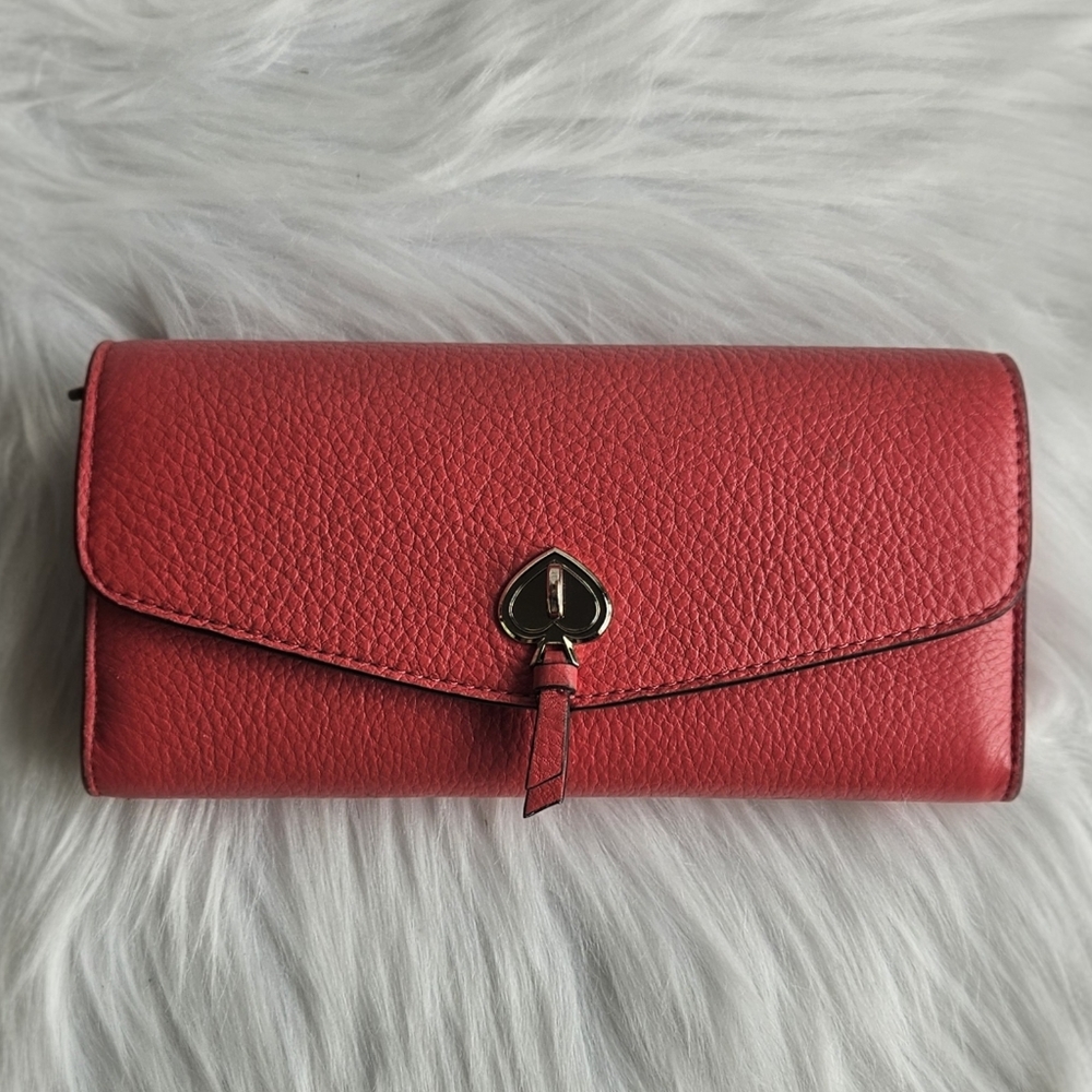 Kate Spade Coral Pink Pebbled Leather Snap Closure Wallet